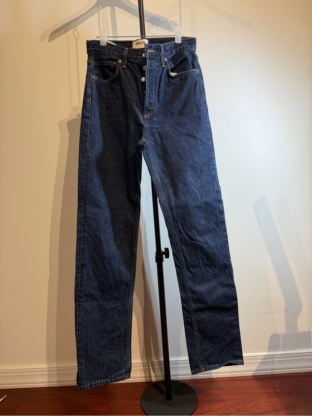 AGOLDE High Rise Straight Leg Jeans – Dark Indigo, Size 25